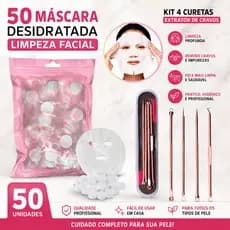 50 Máscara Desidratada Limpeza Facial + Kit 4 Curetas Extrator de Cravos Tipo de pele Normal
