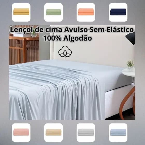 Lençol 100% Algodão Avulso Sem Elástico de Cima Solteiro Casal Queen e King toque Macio