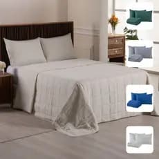 Cobre Leito Queen Jogo 3 Peças em Percal 400 Fios Dupla face Colcha Matelada Macia - Luxo