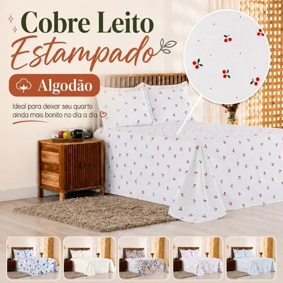 Cobre leito Casal kit 3 peças Colcha Solteiro, Queen e King Estampas da Atualidade - Algodão
