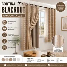Cortina Blackout Blecaute 100% Corta Luz Colorido com Tecido Voil Xadrez Janela Porta Sala e Quarto com ilhós EDDI Casa