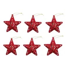 Estrela Vazada Gliter Vermelha 9cm Natal 6 Pçs Magizi 21473