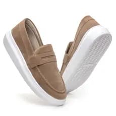 Mocassim Masculino Sola Alta Derby em Camurça Premium Costurado Loafer