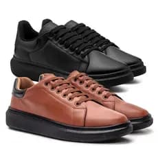 2 Pares de Sapatenis Casual Sneaker Masculino Sola Alta Flatorm Macio em Couro Soft Qualidade