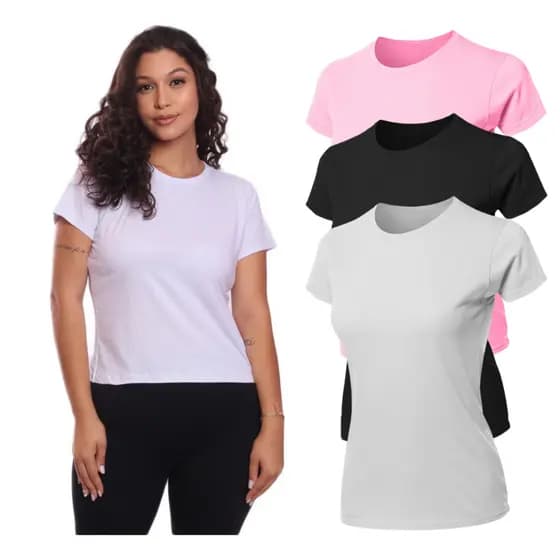 Kit 5 Camisetas Baby Look Feminina New Basics Slim Fit Gola Redonda 100% Algodão