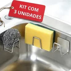 kit c/ 1, 2 , 3 ou 4 Suportes Gancho para pia esponja bucha inox colável aço inoxidável cozinha