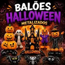 Balão Metalizado Halloween grande c/ Base 132cm Esqueleto Morte Caveira Abobora Festa Decoração novo