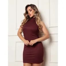 Vestido Feminino Gola Alta Cabresto Costas Nuas Slim