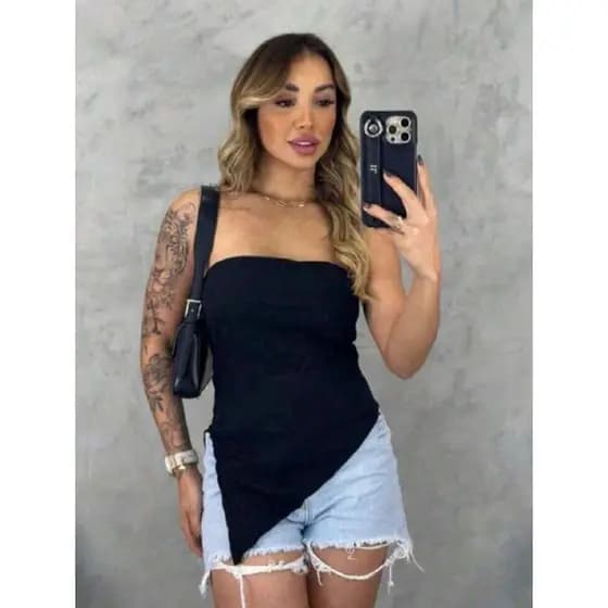 Blusa Tomara Que Caia Assimétrica Canelada 3d Moda Gringa