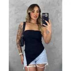Blusa Tomara Que Caia Assimétrica Canelada 3d Moda Gringa