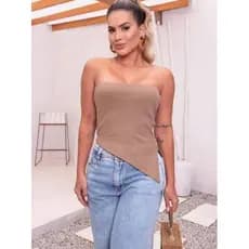Blusa Tomara Que Caia Assimétrica Canelada 3d Moda Gringa