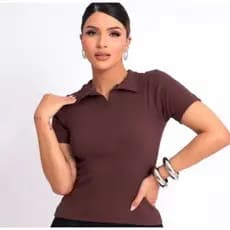 BLUSA GOLA POLO MODA FEMININA BÁSICO CASUAL SOCIAL TRABALHO RIBANA ALGODÃO MANGUINHA VERÃO DIA A DIA ELEGANTE