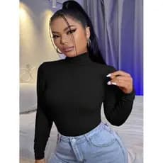 Blusa Feminina Gola alta Cacharrel Canelada Manga Longa Segunda Pele Collant Sem Bojo