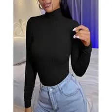 Blusa Feminina Gola alta Cacharrel Canelada Manga Longa Segunda Pele Collant Sem Bojo