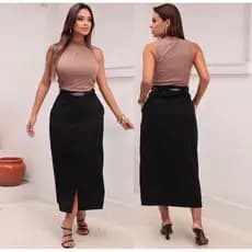 SAIA MÍDI ALFAIATARIA MODA EVANGÉLICA FEMININA MODA CRISTÃ CINTURA ALTA
