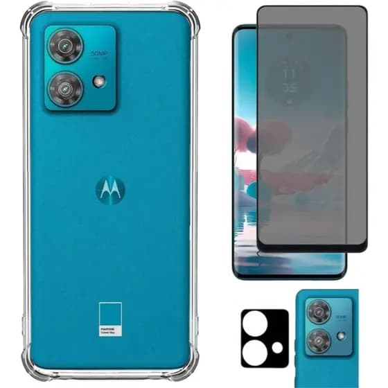 Kit Capa Case Capinha e Película 3D Ceramica Privacidade  Para Moto Edge 40 Neo