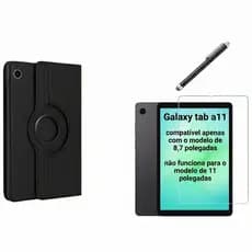 Capa Case Giratoria P/ Tablet Galaxy Tab A11 8.7 Pol + Película de Vidro Temperado 9H + Caneta Touch