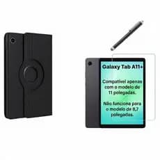 Capa Case Giratoria P/ Tablet Galaxy Tab A11+ Plus (2025) + Película de Vidro 9H + Caneta Touch