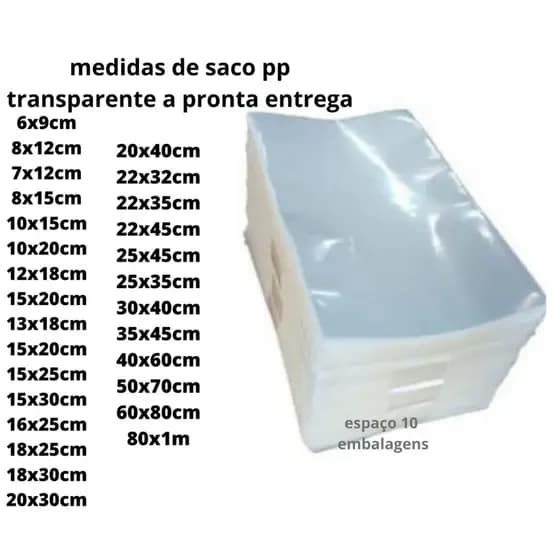 saco plástico poli cristal transparente pp vários tamanhos