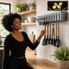 Suporte Utensílios Cozinha Gancho Parede Aço Inox Organizador Colher Espátula Talheres
