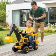 Retroescavadeira Elétrica Infantil 6V Trator com Alça e Bateria Amarela