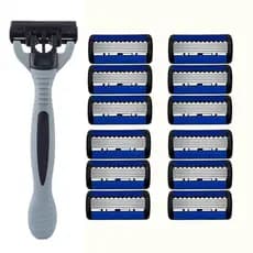 Aparelho de Barbear Ultra Durável com 12 Pcs Refil, 6 Laminas, Lubrificado