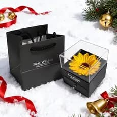 Colar Girassol com Flor Amarela de Girassol em Caixa de Luxo Presente Romântico Dia dos Namorados