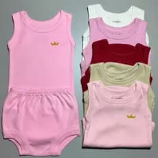 Kit 6 Peças Body Regata Tapa Fralda Algodao Feminino Masculino Liso Verão 3 Body 3 Tapa Fralda Verão