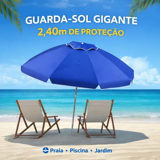Guarda Sol Grande 2,40m Articulável Praia Piscina Proteção UV Colorido Verão
