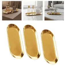 Bandeja Aco Inoxidavel Luxo Decorativa para Jóias Alimentos Dourado