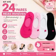 Kit Até 24 Pares de Meias Invisivel Curta Soquetes Confortaveis Uso Para o Dia a Dia Feminina
