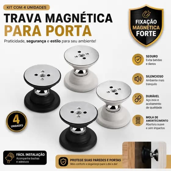 Kit Prendedor Fixador Trava Porta inox Magnético Adesivo Inox