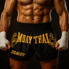 Short Muay Thai Dragon Masculino – Shorts Boxe / MMA / Kickboxing – Dourado e Rosa  –  Treino e Luta