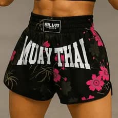 Short Muay Thai Flowers Feminino Bermuda Calção Boxe MMA Kickboxing Treino Luta Academia Esportivo