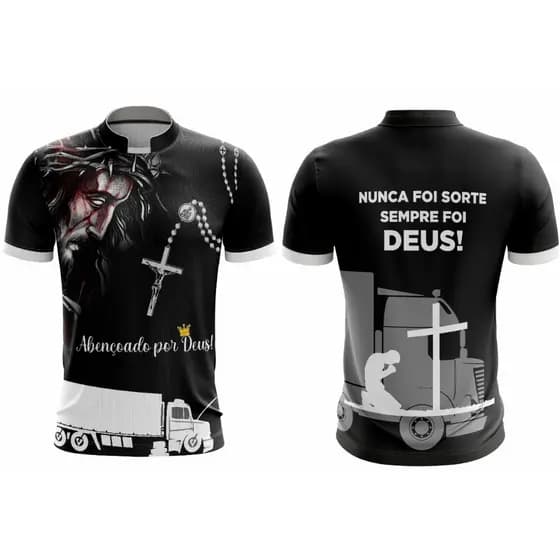 Camiseta Caminhoneiro Abençoado Masculina Estampada Camisa Religiosa Fé em Deus Proteção