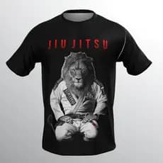 Camiseta Jiu Jitsu Masculina Leão Preta Estampada BJJ Luta Treino Artes Marciais Casual Esportiva