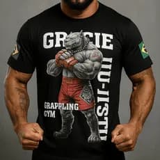 Camiseta Jiu Jitsu Pitbull Gracie Masculina Estampada Camisa BJJ Luta Treino Artes Marciais