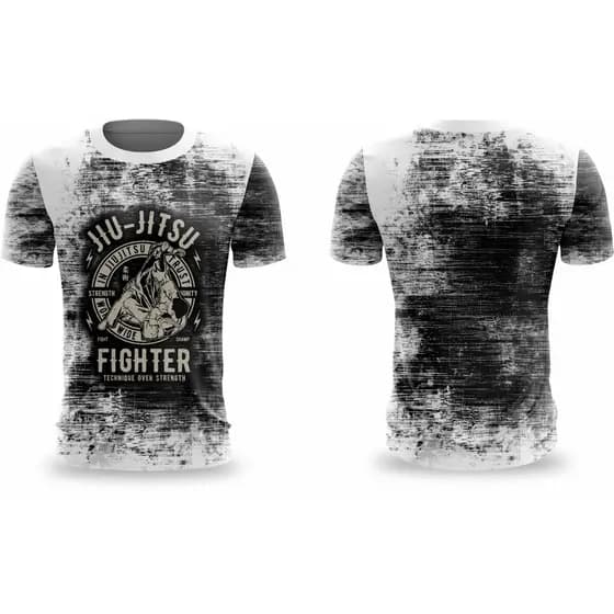 Camiseta Jiu Jitsu Fighter Branca Camisa BJJ Masculina Treino Luta Academia Esportiva Estampada Kimono Jiu Jitsu