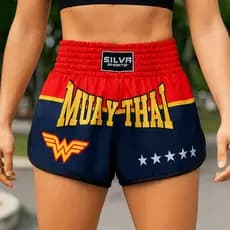 Short Muay Thai Feminino Mulher Maravilha Treino Luta Academia Kickboxing Box Fitness Modelo Premium