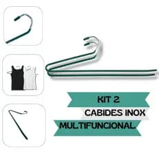 Kit 2 Cabides Inox Design Cisne Verde Proteção Nos Cabos Multifuncional Roupas Doméstico