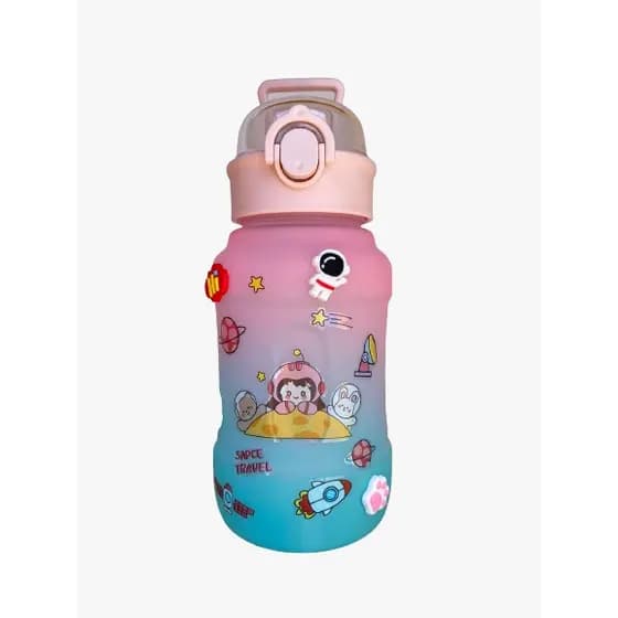 Garrafa De Agua Squeeze Infantil 1L Motivacional Adesivo 3D Resistente C/Canudo