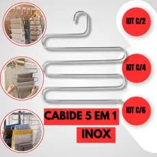 Kit Com 2/4/6 Cabides Multiuso 5 em 1 Aço Inox Guarda Roupa OrganizadorReforçado Adulto Calça Saias Camisetas