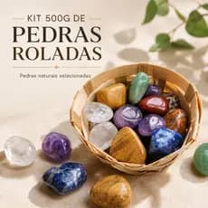 Mix de Cristais E Pedras Roladas Naturais Brasileiras 500g Com Cesto de Bambu Para Decoração