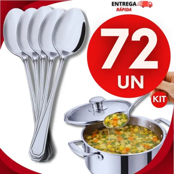 Jogo 72 Colher de Mesa Inox Jogo de Talher Cozinha Colheres de Sopa Refeição Talheres de Jantar