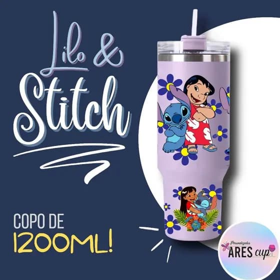 Copo Isolado De Aço Inoxidável Com Canudo Lilo & Stitch