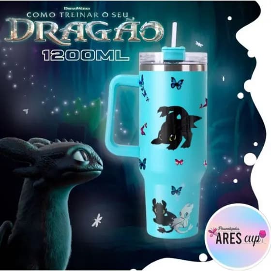 Copo térmico 1200ML Banguela Como Treinar o Seu Dragão Com Canudo Inox Resistente Garrafa Quente E Frio