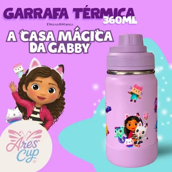 Garrafa 360ml Térmica A Casa Mágica da Gabby Garrafinha infantil DTFUV