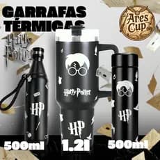 Garrafa Térmica Aço Inoxidável Harry Potter Hogwarts Fresh Com Alça Portátil Estampada DTFUV 500ml/1.2l