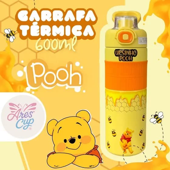 Garrafa Térmica Infantil Ursinho Pooh 600ml Aço Inox