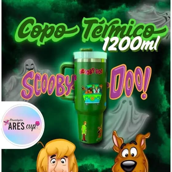 Copo Térmico Inóx Com Alça Canudo 1.2litros Scooby-Doo